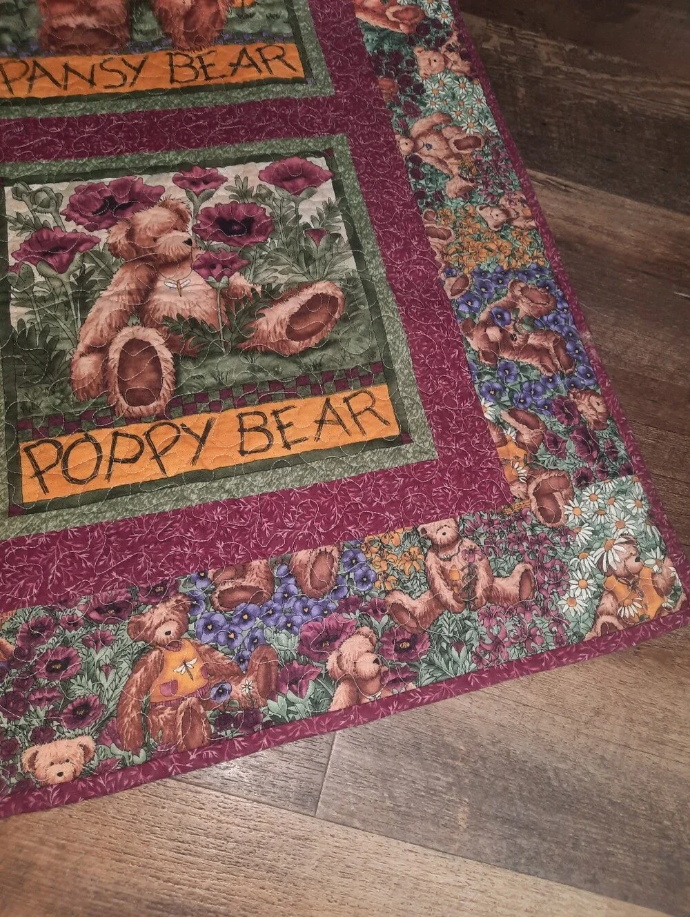 Floral Garden Party Small Teddy Bear Quilt- Daisy, Lily, Pansy, Poppy
